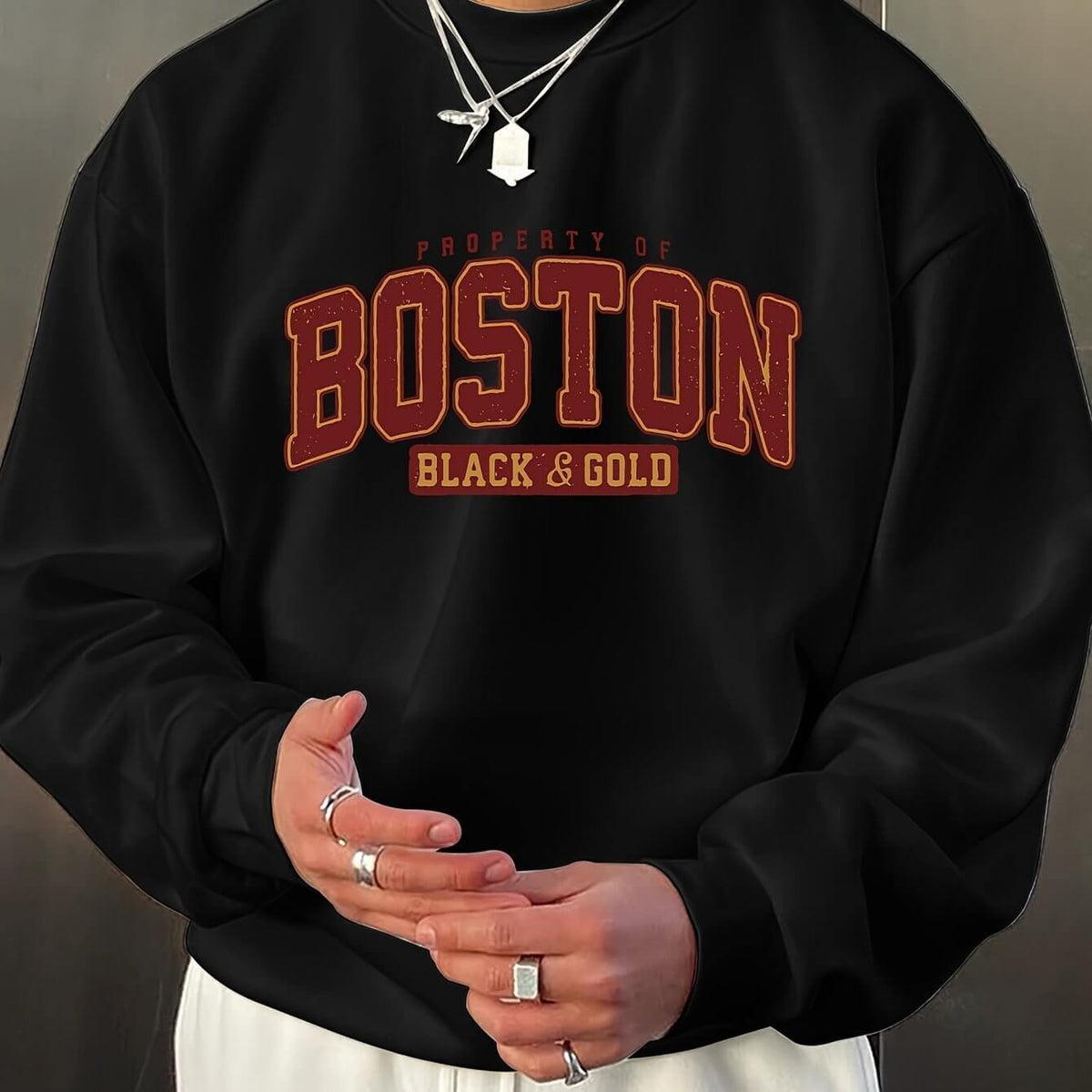 Men’s “Boston” Long Sleeve Sweatshirt – Casual Harajuku Style Crew Neck Pullover | Phonax Services