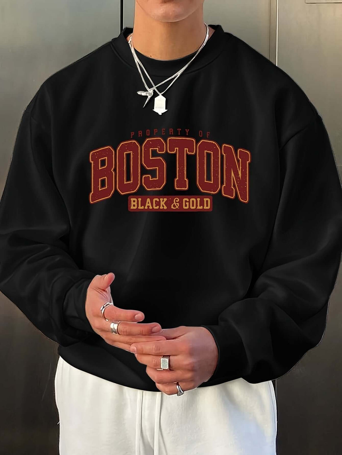 Men’s “Boston” Long Sleeve Sweatshirt – Casual Harajuku Style Crew Neck Pullover | Phonax Services