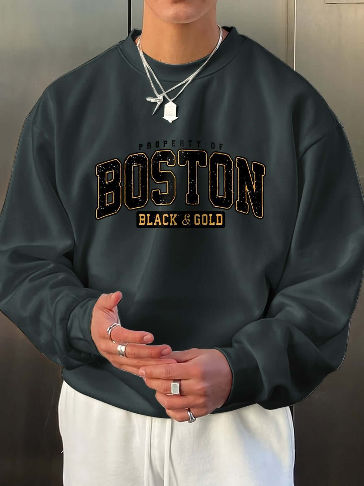 Men’s “Boston” Long Sleeve Sweatshirt – Casual Harajuku Style Crew Neck Pullover | Phonax Services