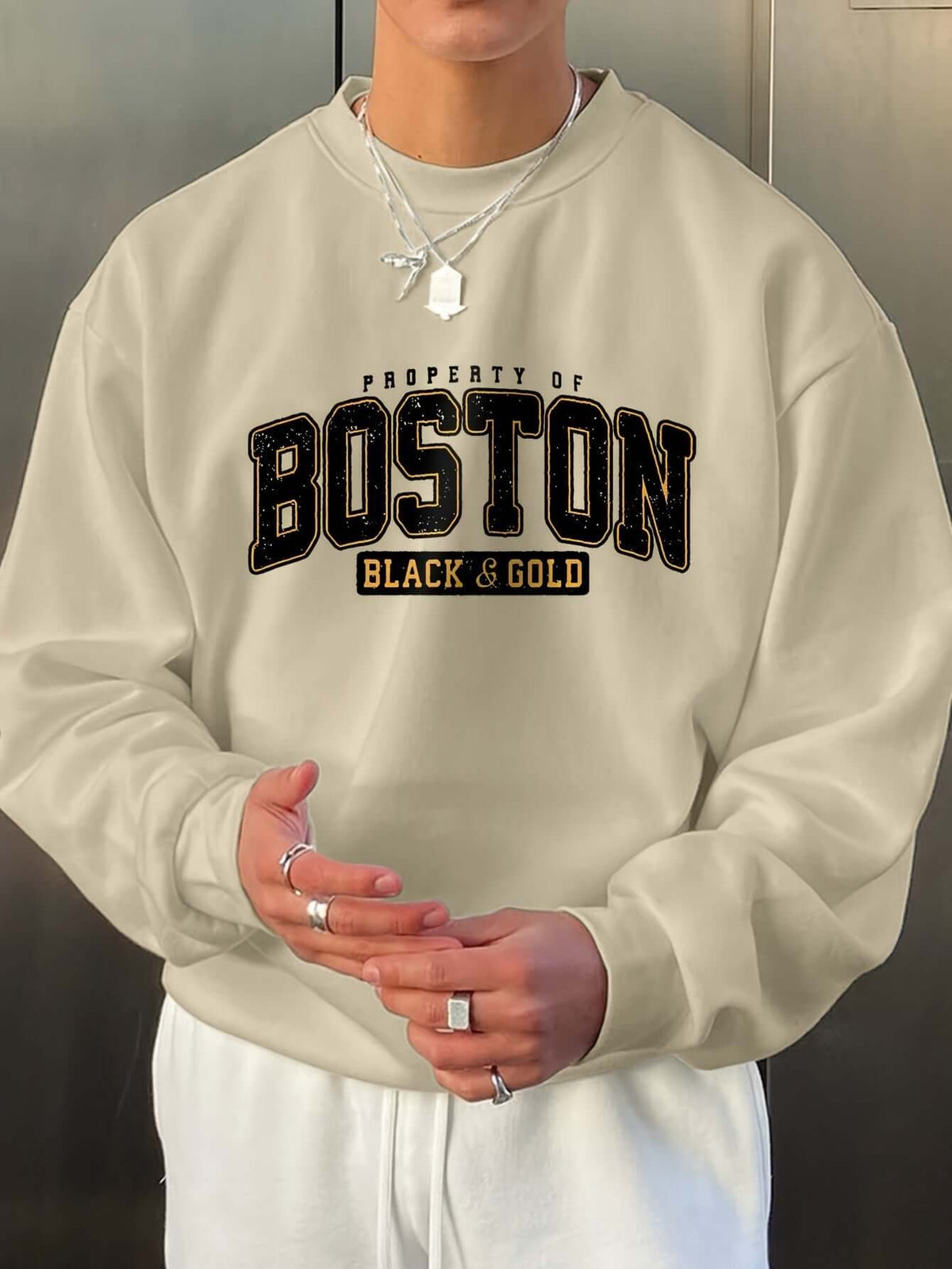 Men’s “Boston” Long Sleeve Sweatshirt – Casual Harajuku Style Crew Neck Pullover | Phonax Services