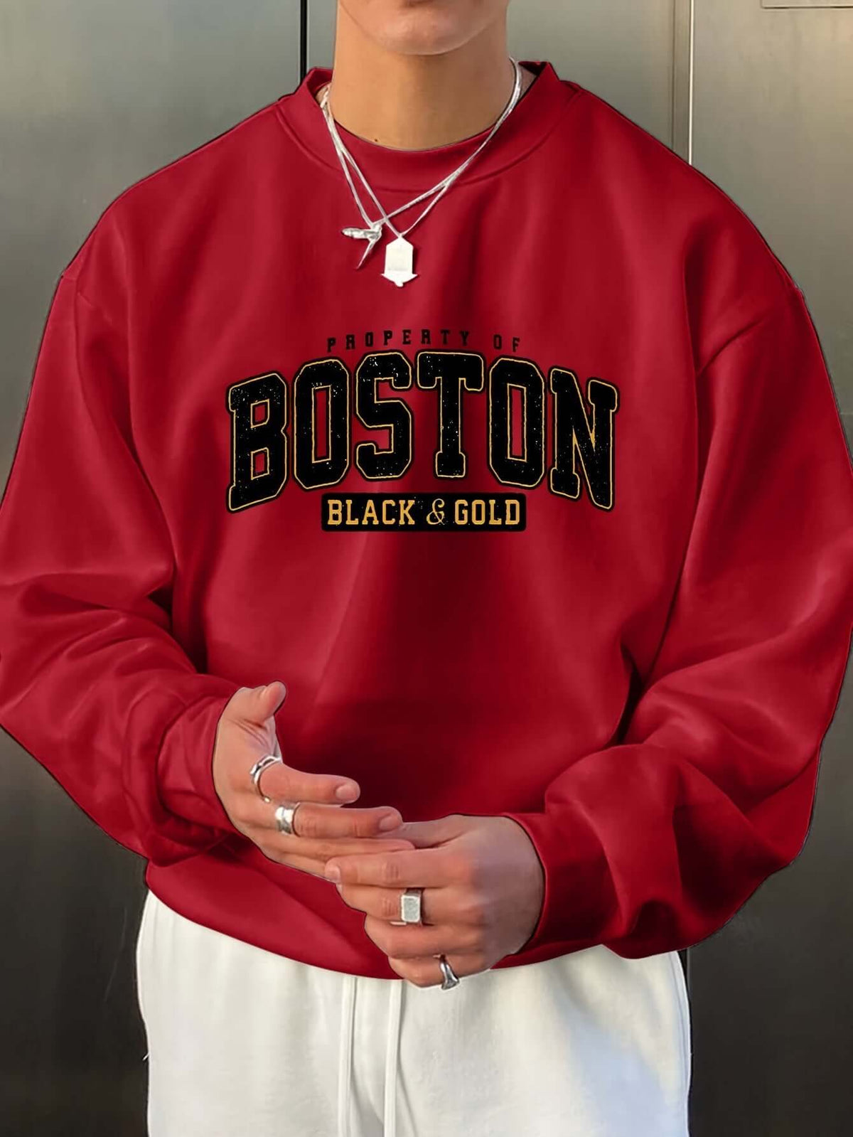 Men’s “Boston” Long Sleeve Sweatshirt – Casual Harajuku Style Crew Neck Pullover | Phonax Services