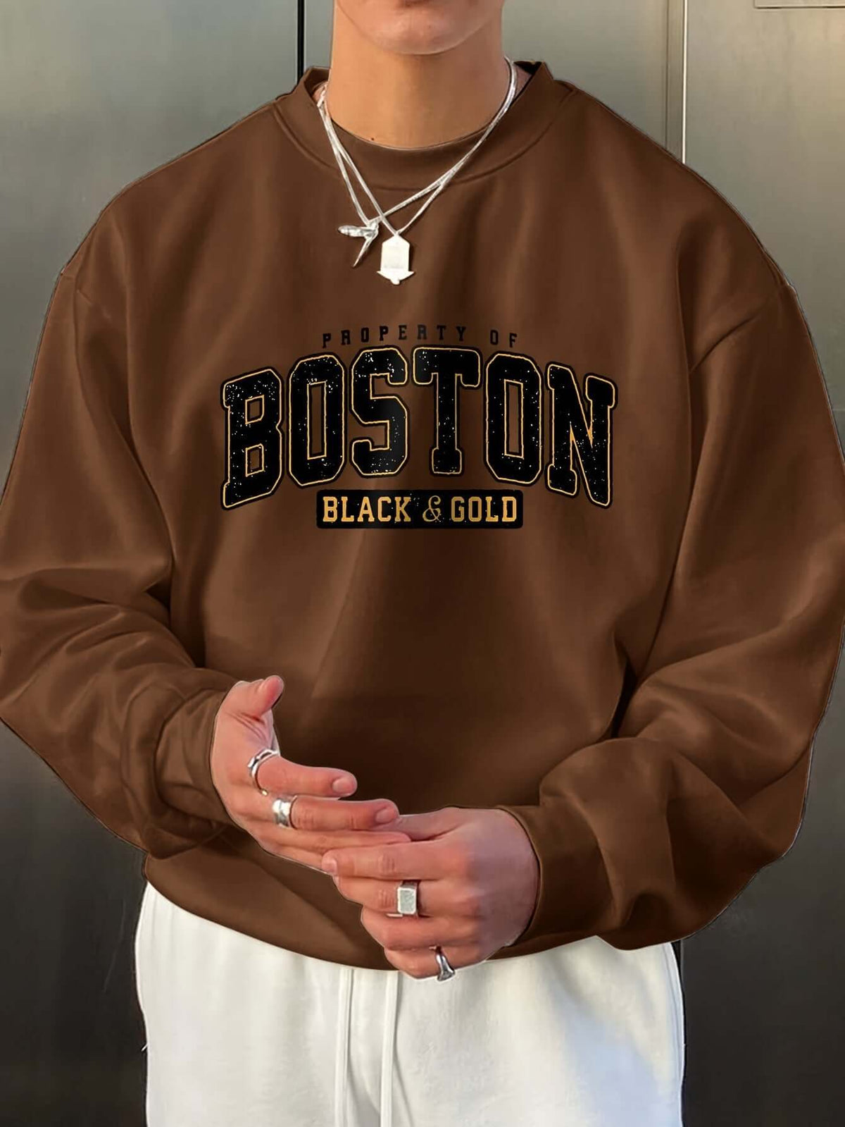 Men’s “Boston” Long Sleeve Sweatshirt – Casual Harajuku Style Crew Neck Pullover | Phonax Services