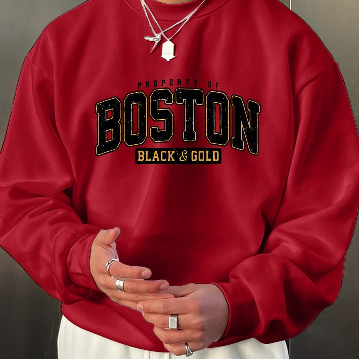 Men’s “Boston” Long Sleeve Sweatshirt – Casual Harajuku Style Crew Neck Pullover | Phonax Services