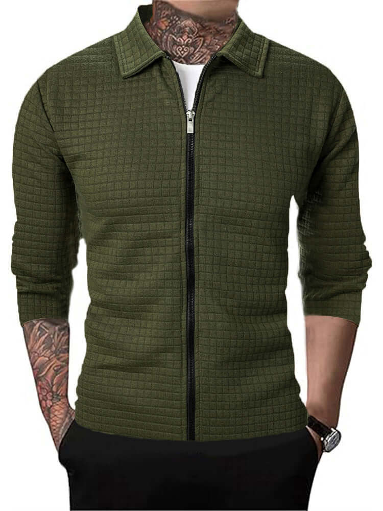 Men's Casual Long-sleeved Lapel Waffle Jacket Cardigan | Phonax Services