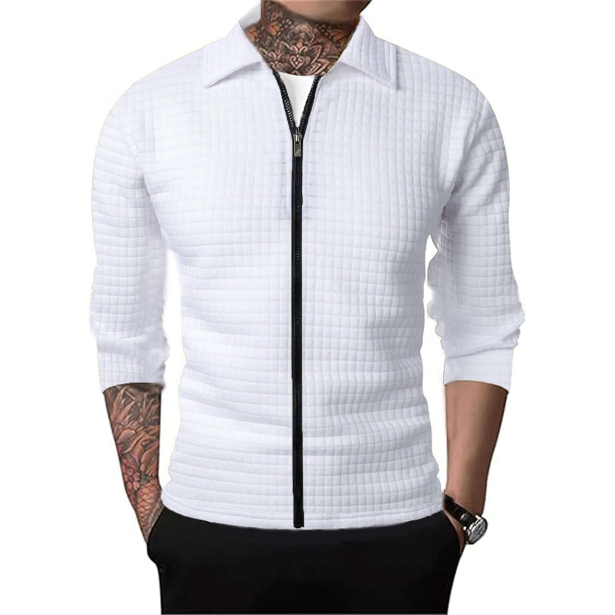 Men's Casual Long-sleeved Lapel Waffle Jacket Cardigan | Phonax Services