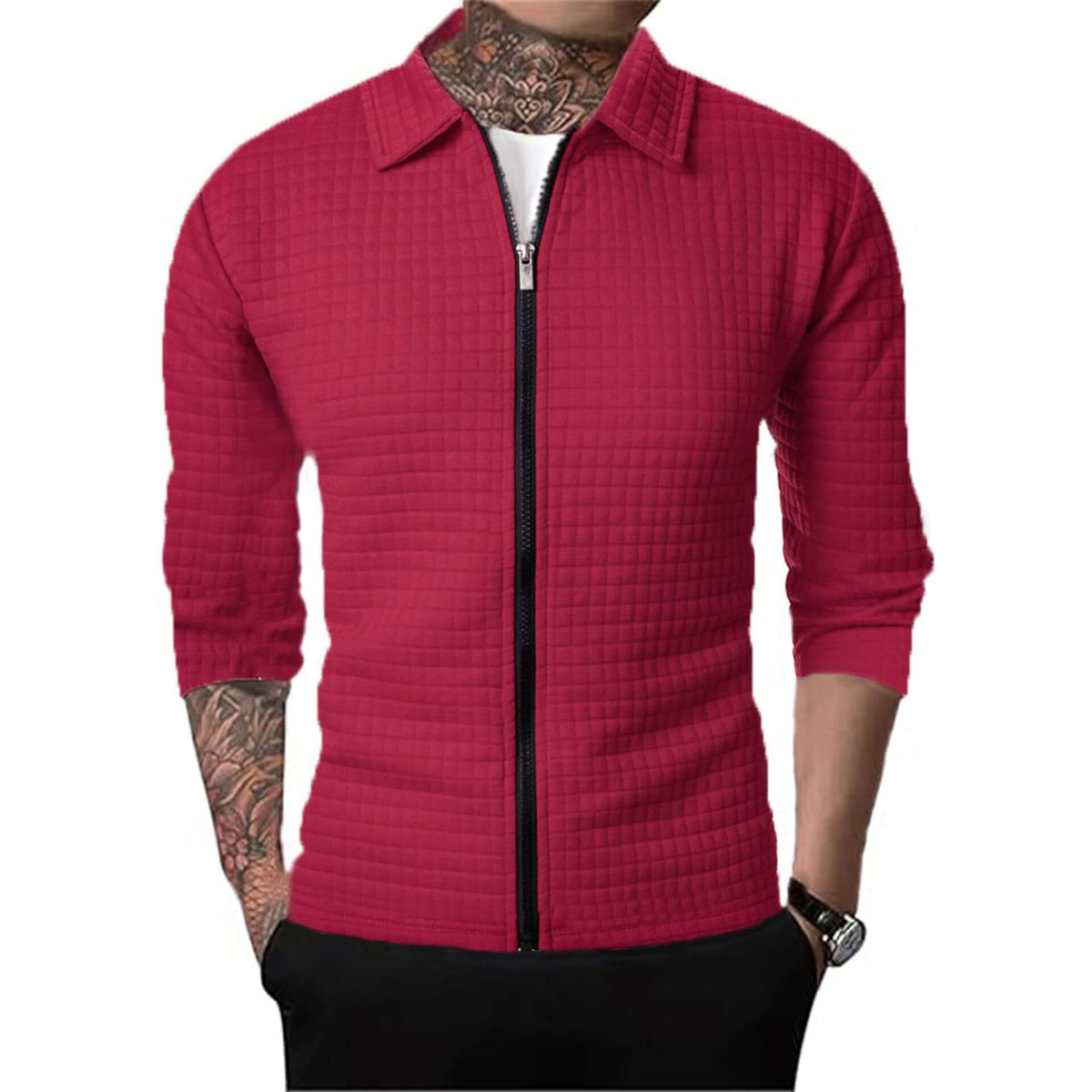 Men's Casual Long-sleeved Lapel Waffle Jacket Cardigan | Phonax Services