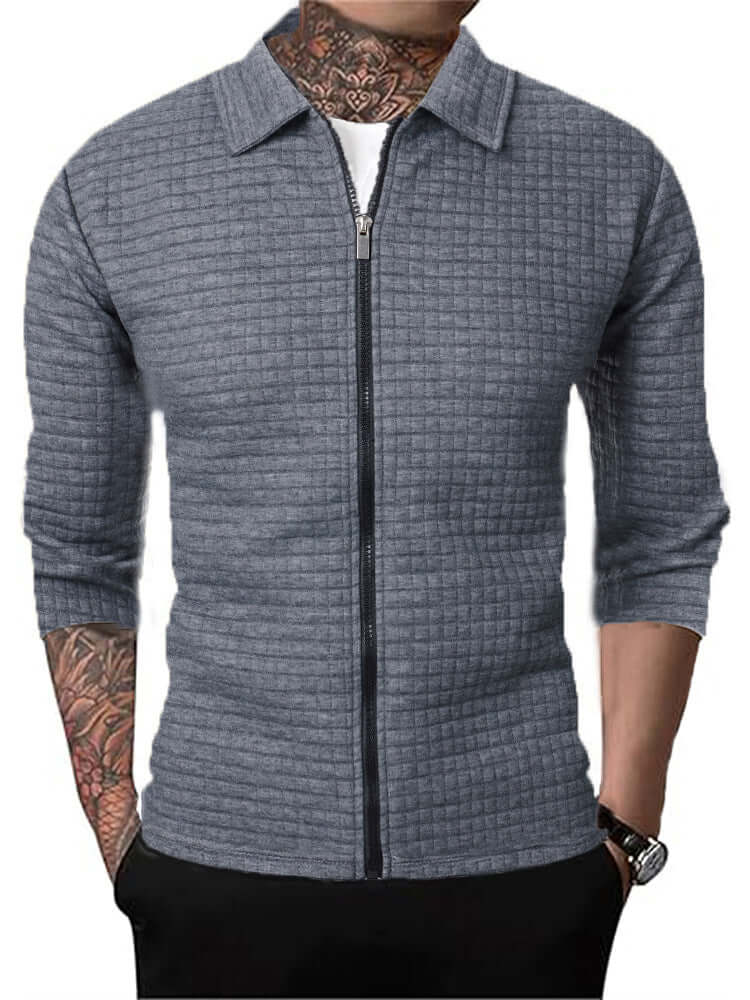 Men's Casual Long-sleeved Lapel Waffle Jacket Cardigan | Phonax Services
