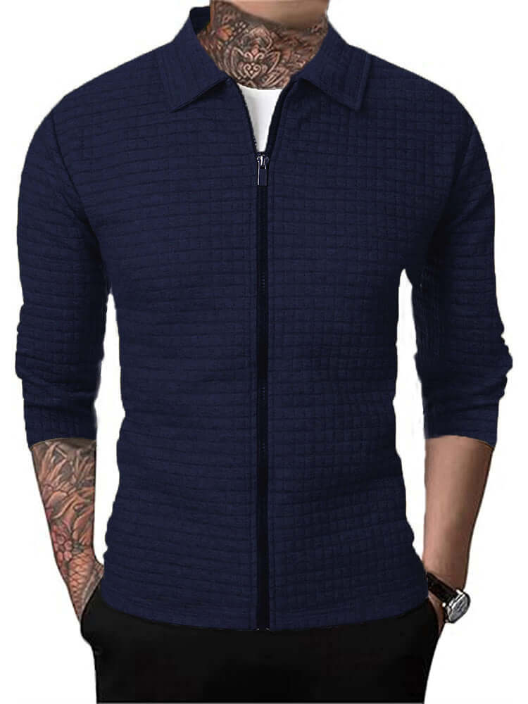 Men's Casual Long-sleeved Lapel Waffle Jacket Cardigan | Phonax Services