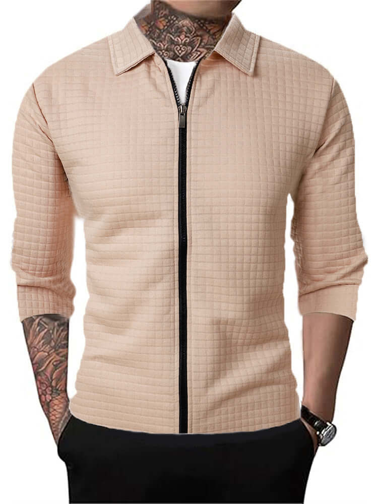 Men's Casual Long-sleeved Lapel Waffle Jacket Cardigan | Phonax Services