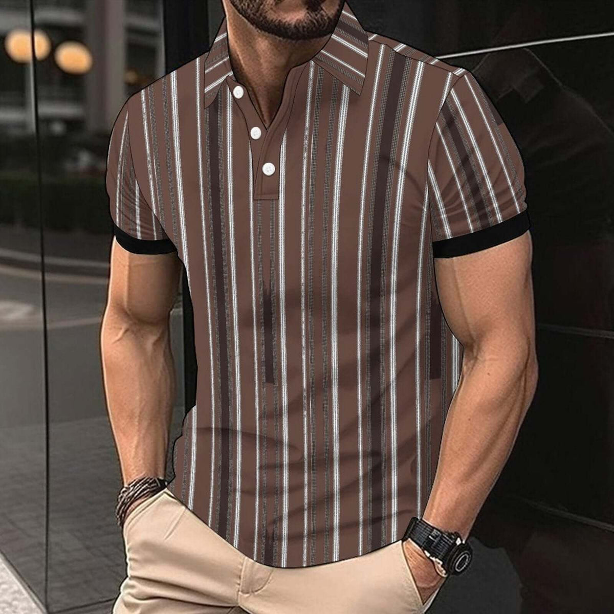 Men’s Casual Striped Polo Shirt – Short Sleeve American Style | Phonax Services
