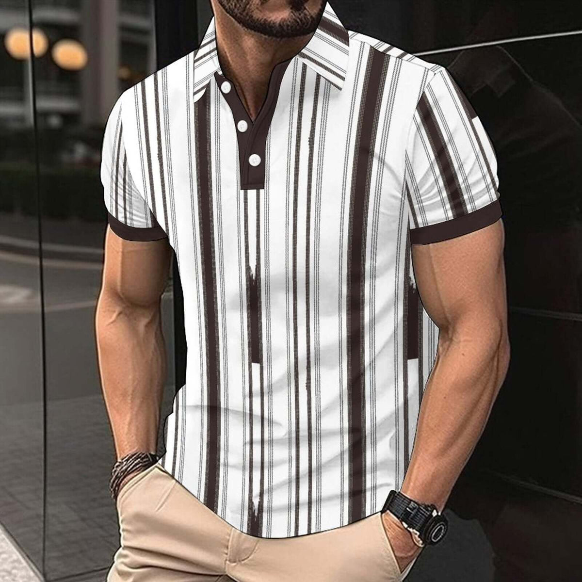 Men’s Casual Striped Polo Shirt – Short Sleeve American Style | Phonax Services