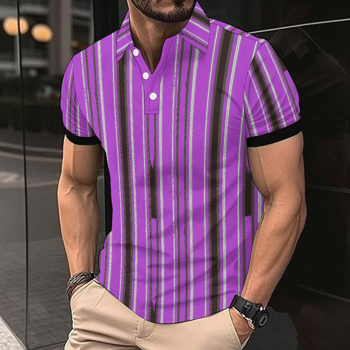 Men’s Casual Striped Polo Shirt – Short Sleeve American Style | Phonax Services