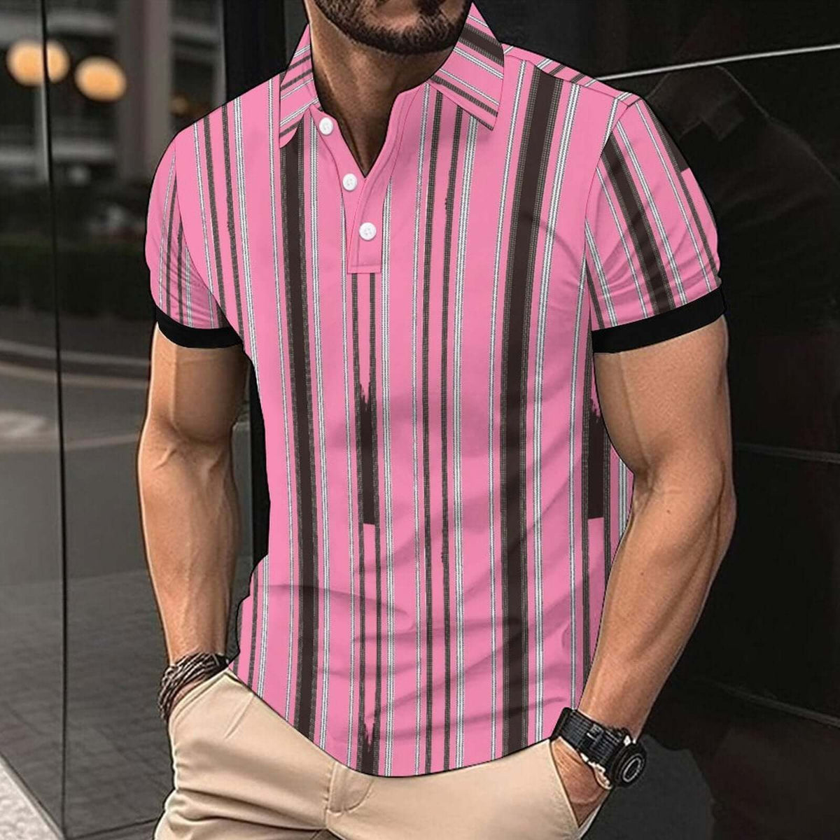 Men’s Casual Striped Polo Shirt – Short Sleeve American Style | Phonax Services