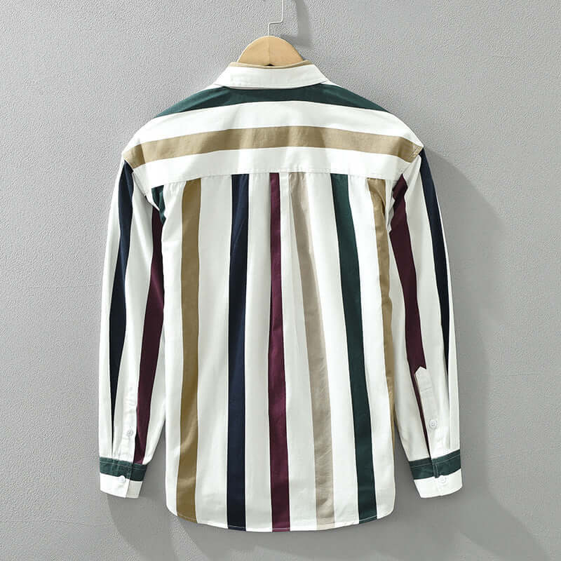 Men’s Cotton Striped Shirt – Long Sleeve Casual Japanese Style Button-Down | Phonax Services
