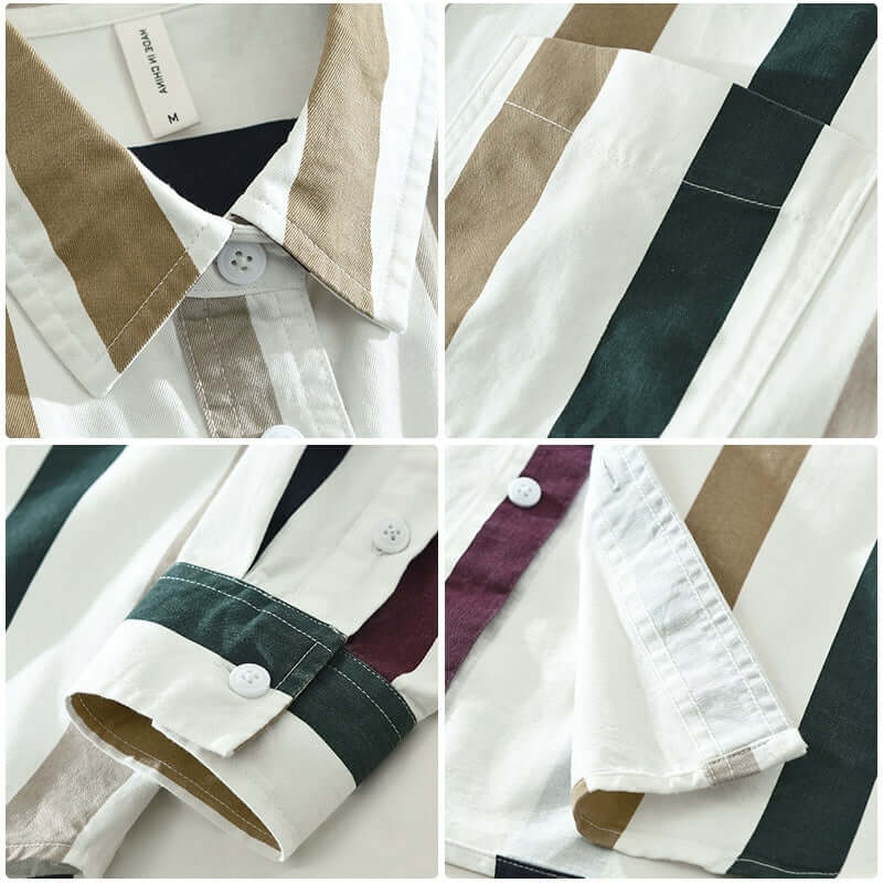 Men’s Cotton Striped Shirt – Long Sleeve Casual Japanese Style Button-Down | Phonax Services