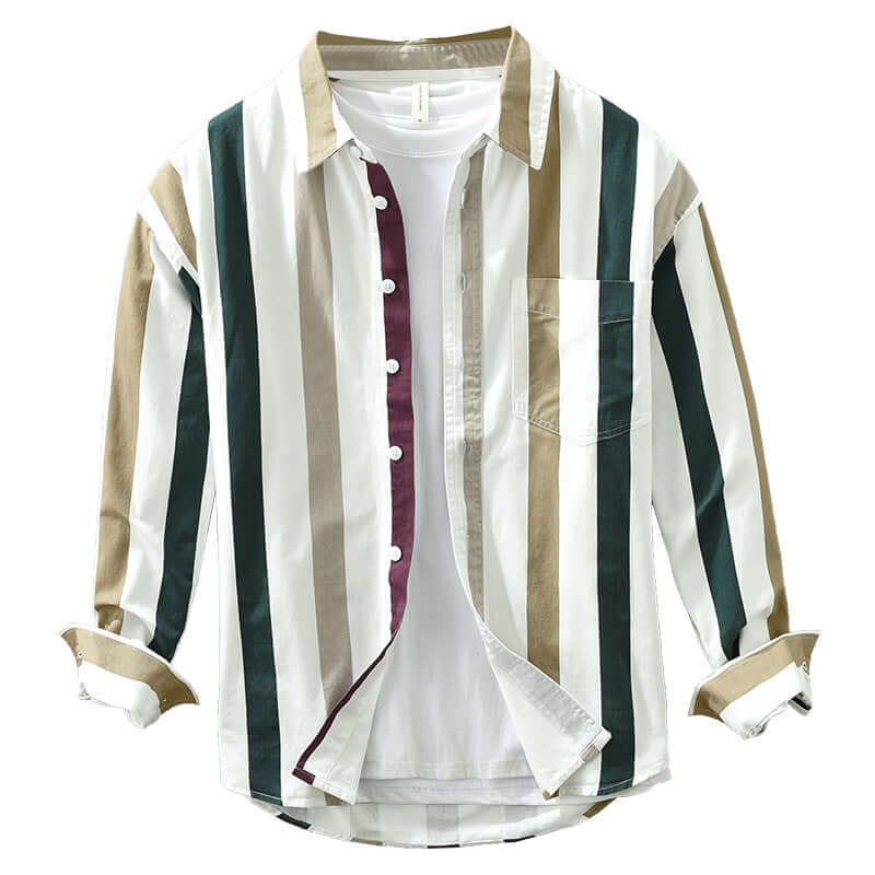 Men’s Cotton Striped Shirt – Long Sleeve Casual Japanese Style Button-Down | Phonax Services
