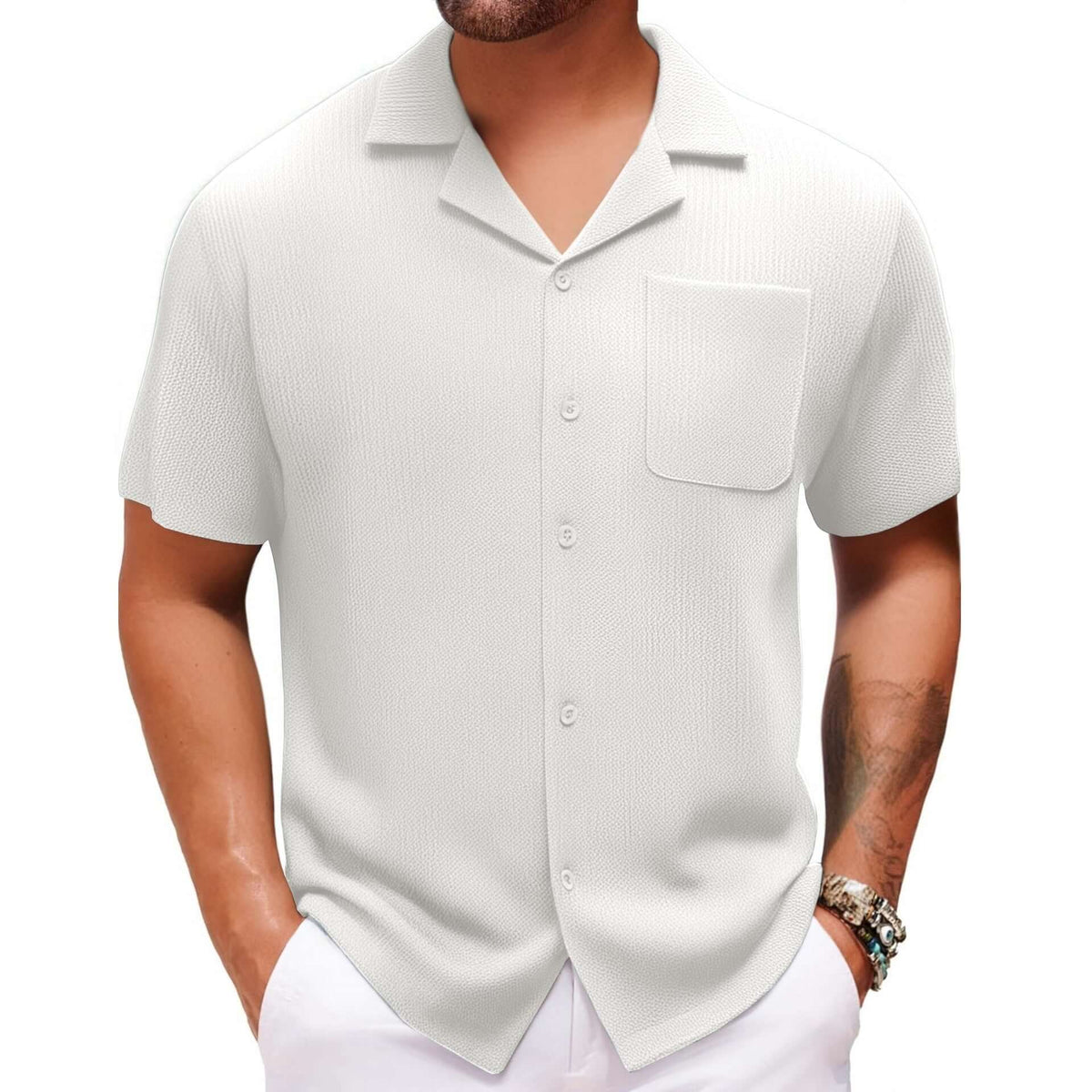 Men’s Cuban Collar Vacation Shirt – Short Sleeve Wrinkle-Free Summer Top | Phonax Services
