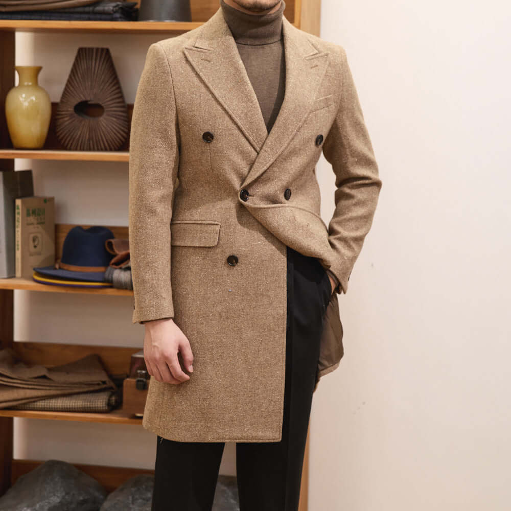 Men’s Double-Breasted Wool Overcoat – Autumn & Winter Long Brown Coat | Phonax Services
