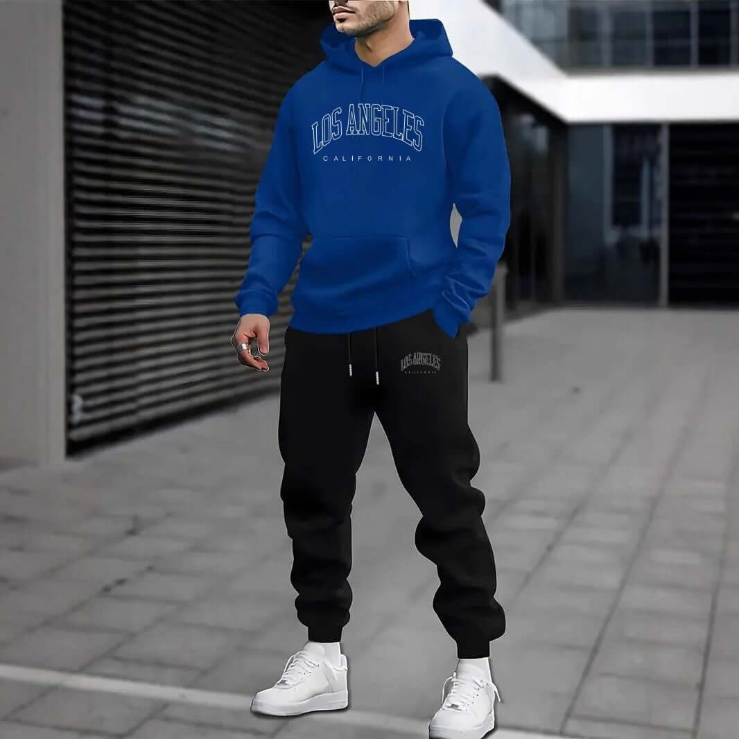 Men’s Fleece-Lined Hoodie and Jogger Set – Letter Print 2-Piece Tracksuit | Spring & Autumn | Phonax Services
