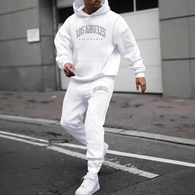 Men’s Fleece-Lined Hoodie and Jogger Set – Letter Print 2-Piece Tracksuit | Spring & Autumn | Phonax Services