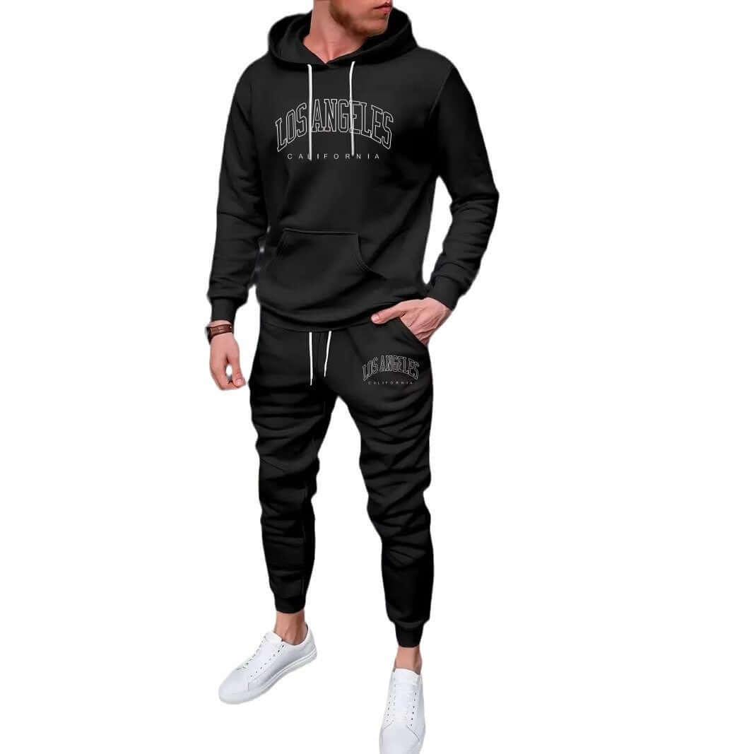 Men’s Fleece-Lined Hoodie and Jogger Set – Letter Print 2-Piece Tracksuit | Spring & Autumn | Phonax Services