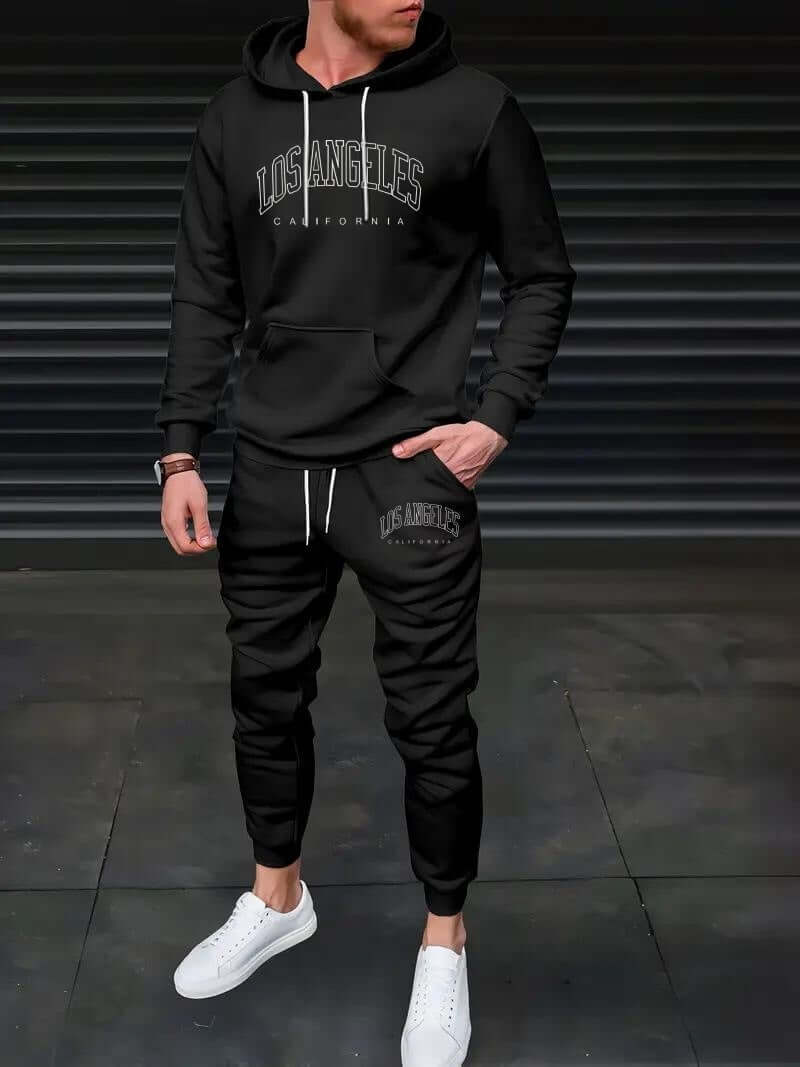 Men’s Fleece-Lined Hoodie and Jogger Set – Letter Print 2-Piece Tracksuit | Spring & Autumn | Phonax Services