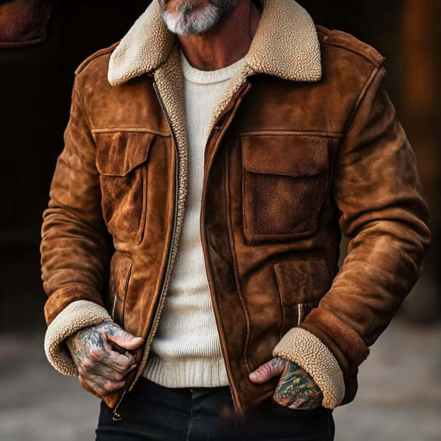 Men’s Lambswool Lined Street Jacket – Zipper Wool Coat with Lapel Collar | Phonax Services
