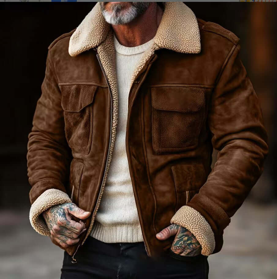 Men’s Lambswool Lined Street Jacket – Zipper Wool Coat with Lapel Collar | Phonax Services