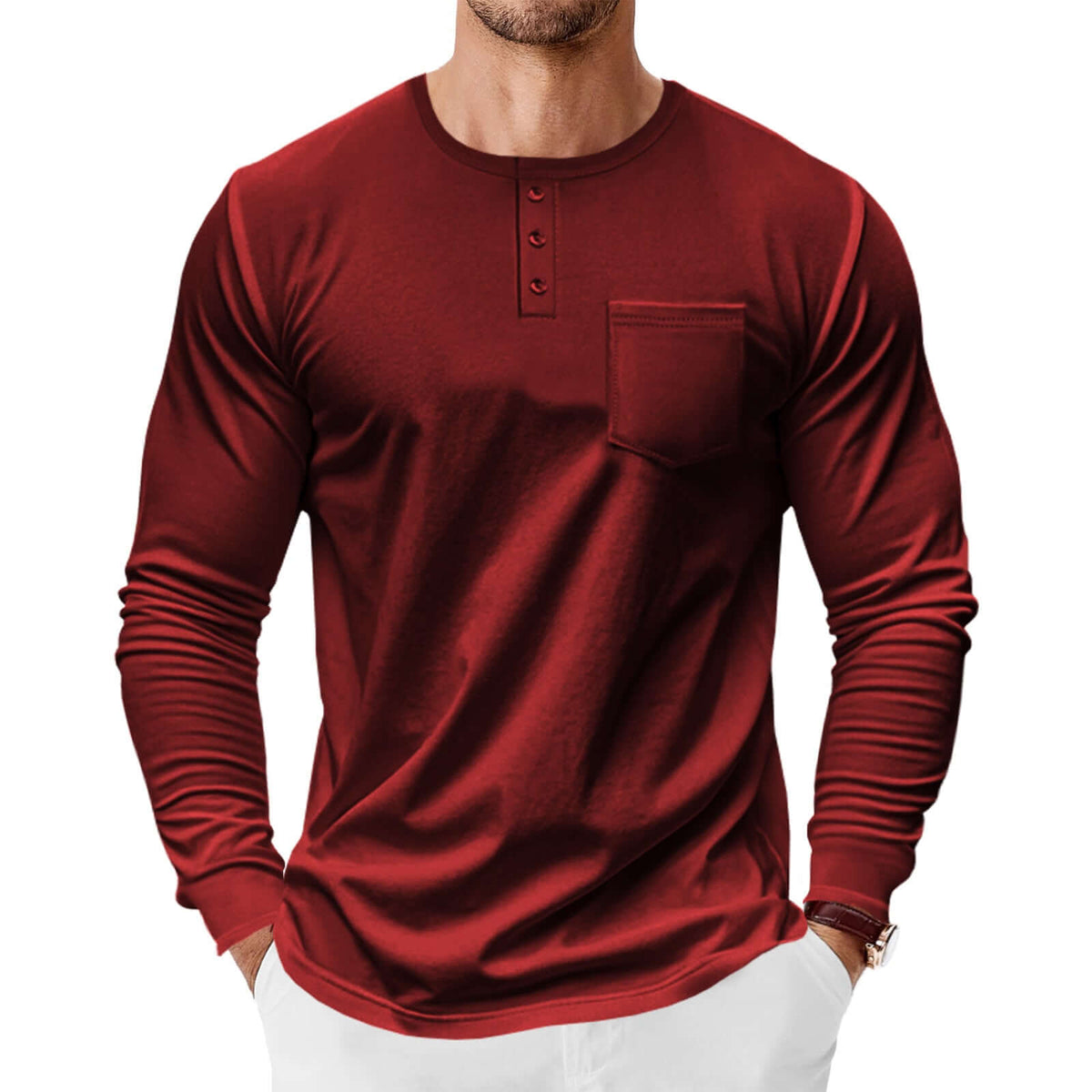Men’s Long Sleeve Henley Shirt – Slim Fit Pullover for Spring & Autumn | Phonax Services