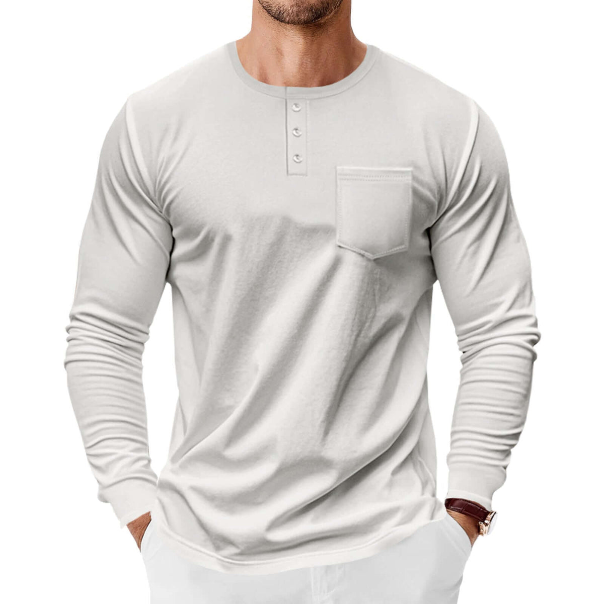 Men’s Long Sleeve Henley Shirt – Slim Fit Pullover for Spring & Autumn | Phonax Services