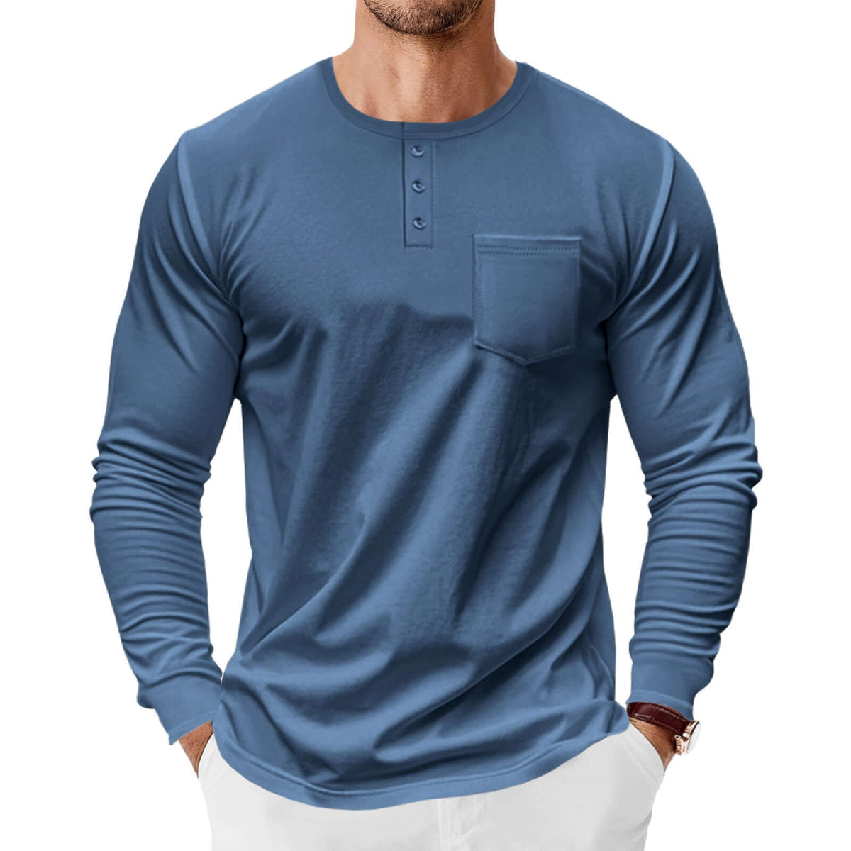 Men’s Long Sleeve Henley Shirt – Slim Fit Pullover for Spring & Autumn | Phonax Services