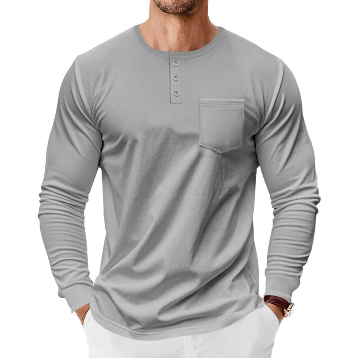 Men’s Long Sleeve Henley Shirt – Slim Fit Pullover for Spring & Autumn | Phonax Services