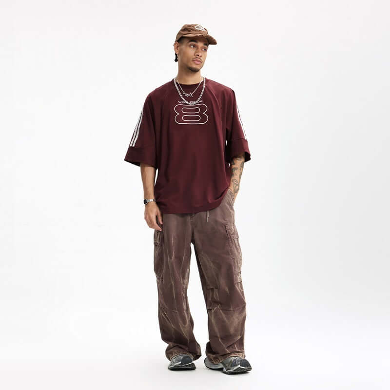 Men’s Loose Fit Embroidered T-Shirt – American Retro Short Sleeve Sports Tee | Phonax Services
