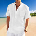 Men’s Loose Fit Stand Collar Henley Shirt – Short Sleeve Summer Vacation Top | Phonax Services