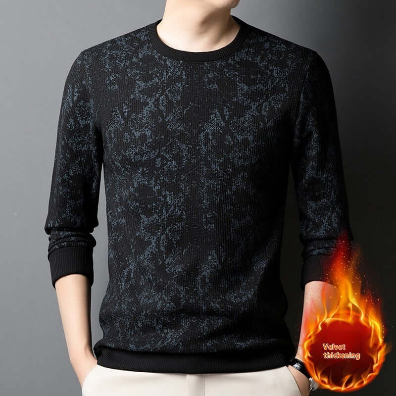 Men's Round Neck Printed Young And Middle-aged Long-sleeved Thickened Warm T-shirt | Phonax Services