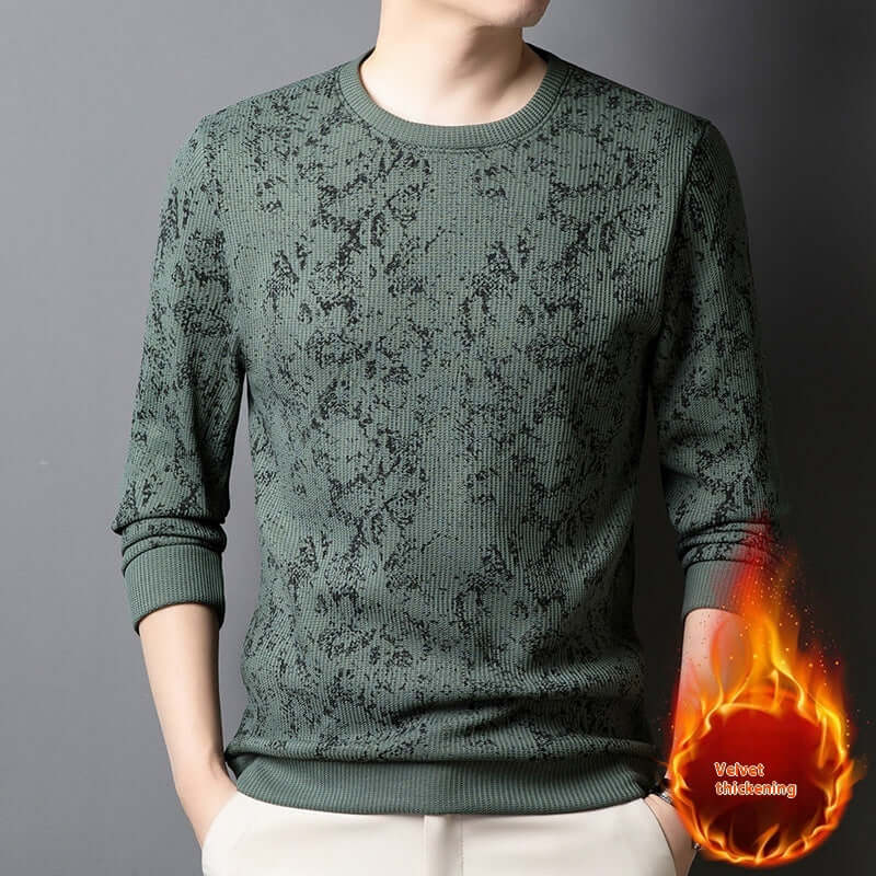 Men's Round Neck Printed Young And Middle-aged Long-sleeved Thickened Warm T-shirt | Phonax Services