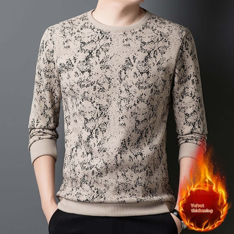Men's Round Neck Printed Young And Middle-aged Long-sleeved Thickened Warm T-shirt | Phonax Services