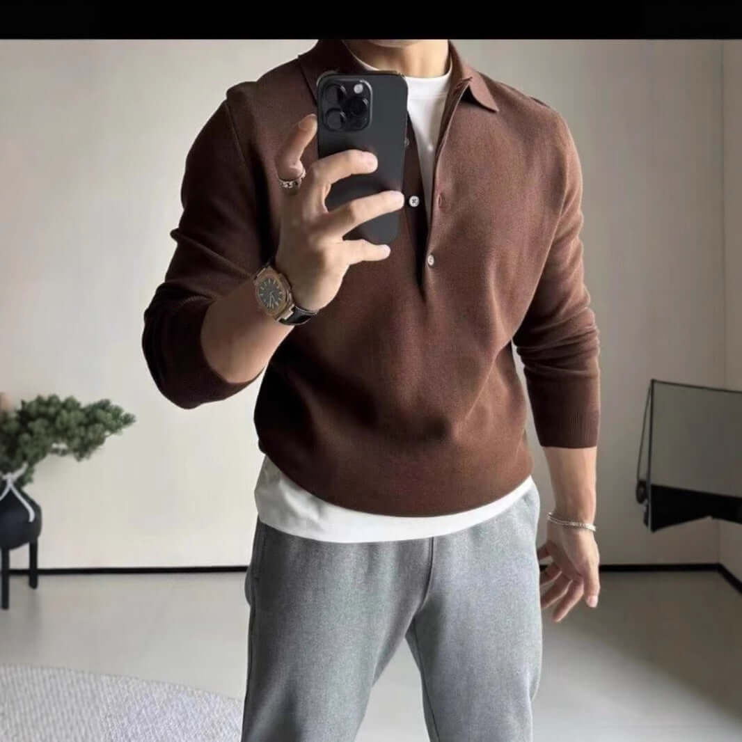 Men’s Slim Fit Knitted Long Sleeve Pullover – Stretch Casual Base Layer Shirt | Phonax Services