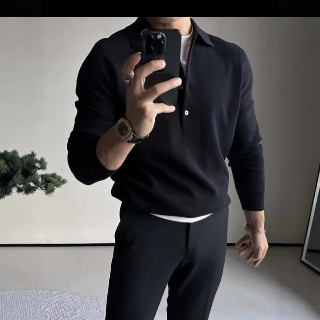 Men’s Slim Fit Knitted Long Sleeve Pullover – Stretch Casual Base Layer Shirt | Phonax Services