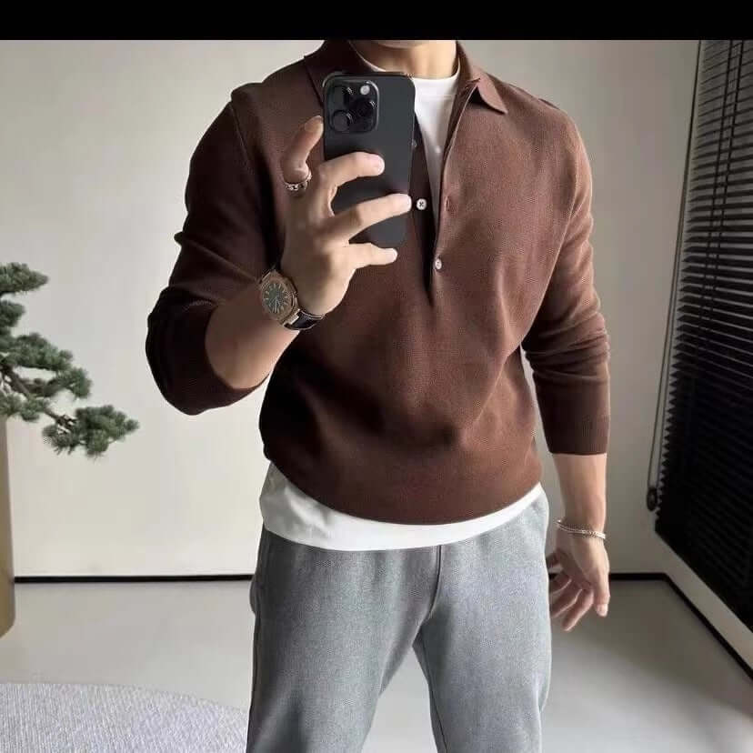 Men’s Slim Fit Knitted Long Sleeve Pullover – Stretch Casual Base Layer Shirt | Phonax Services