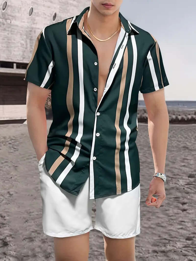 Men’s Summer 2-Piece Set – Short Sleeve Geometric Shirt & Shorts Casual Outfit | Phonax Services