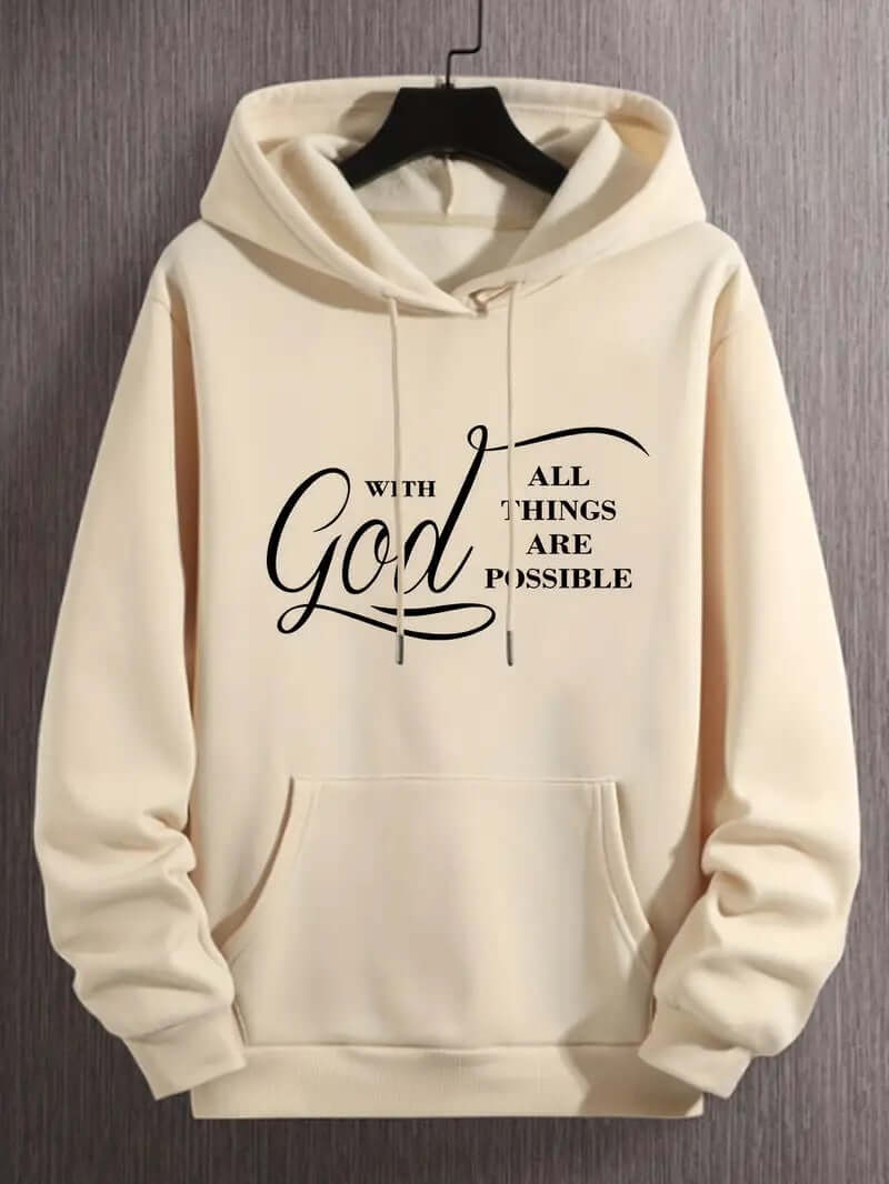 Men’s Text Print Hoodie – Velvet-Lined Pullover for Fall & Winter | Street Style | Phonax Services