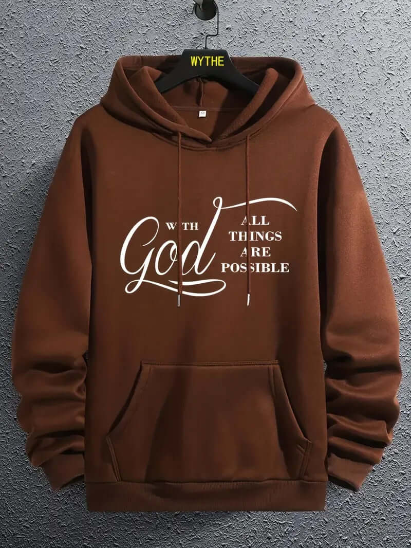 Men’s Text Print Hoodie – Velvet-Lined Pullover for Fall & Winter | Street Style | Phonax Services