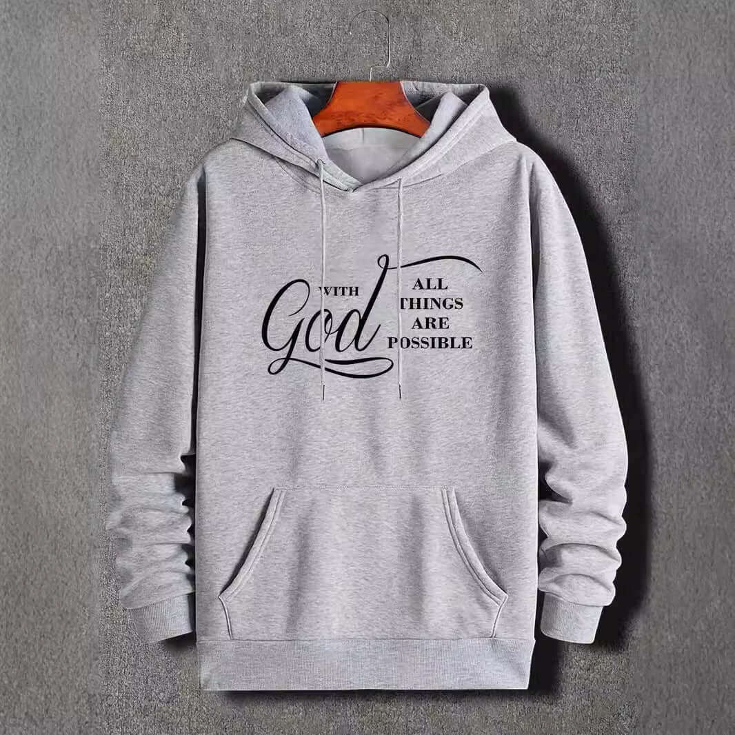 Men’s Text Print Hoodie – Velvet-Lined Pullover for Fall & Winter | Street Style | Phonax Services