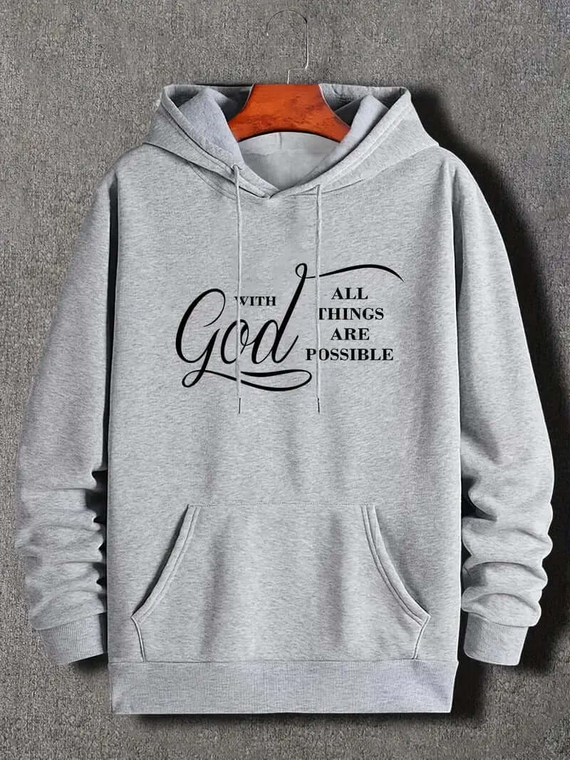 Men’s Text Print Hoodie – Velvet-Lined Pullover for Fall & Winter | Street Style | Phonax Services