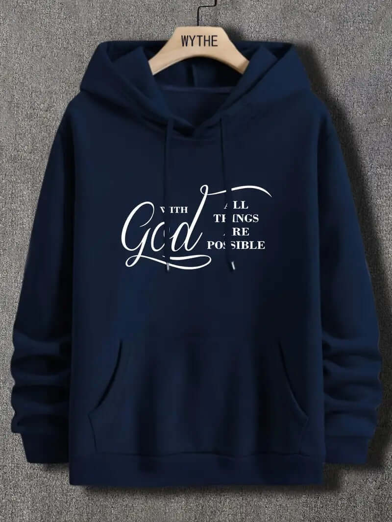 Men’s Text Print Hoodie – Velvet-Lined Pullover for Fall & Winter | Street Style | Phonax Services