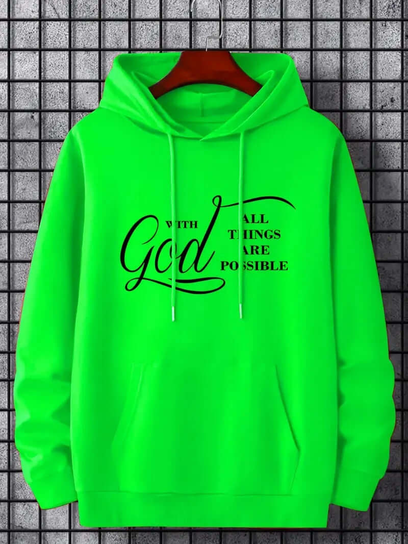 Men’s Text Print Hoodie – Velvet-Lined Pullover for Fall & Winter | Street Style | Phonax Services