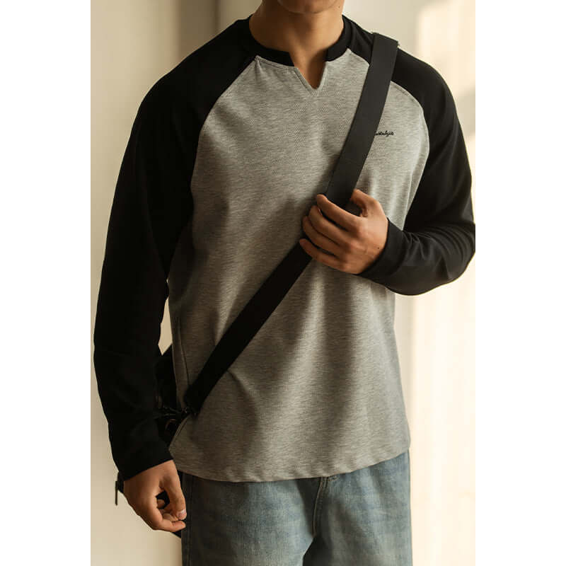 Men’s V-Collar Contrast Sleeve Pullover – Loose Fit Drop-Shoulder Sweater | Phonax Services