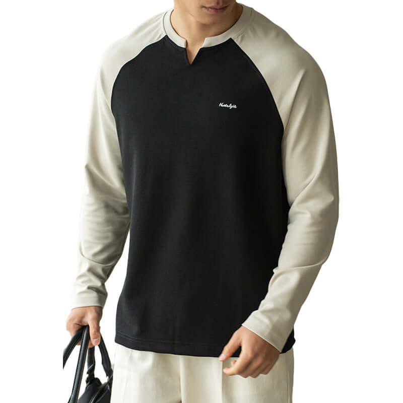 Men’s V-Collar Contrast Sleeve Pullover – Loose Fit Drop-Shoulder Sweater | Phonax Services