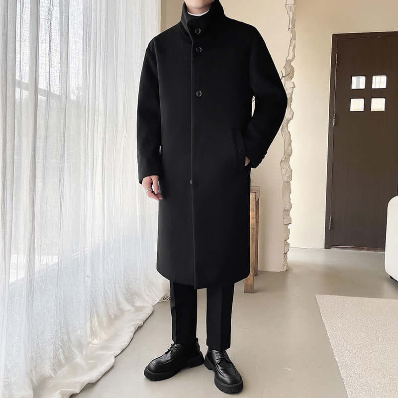 Men’s Winter Long Overcoat – Woolen Thicken Mid-Length Coat (No Hood) | Phonax Services